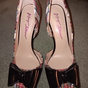 Betsey Johnson Multicolor Plaid Women's Shoes with Black Bow